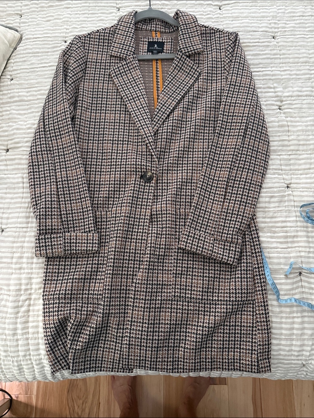 Jules & Leopold Houndstooth One-Button Blazer with Tan & Black Check size small